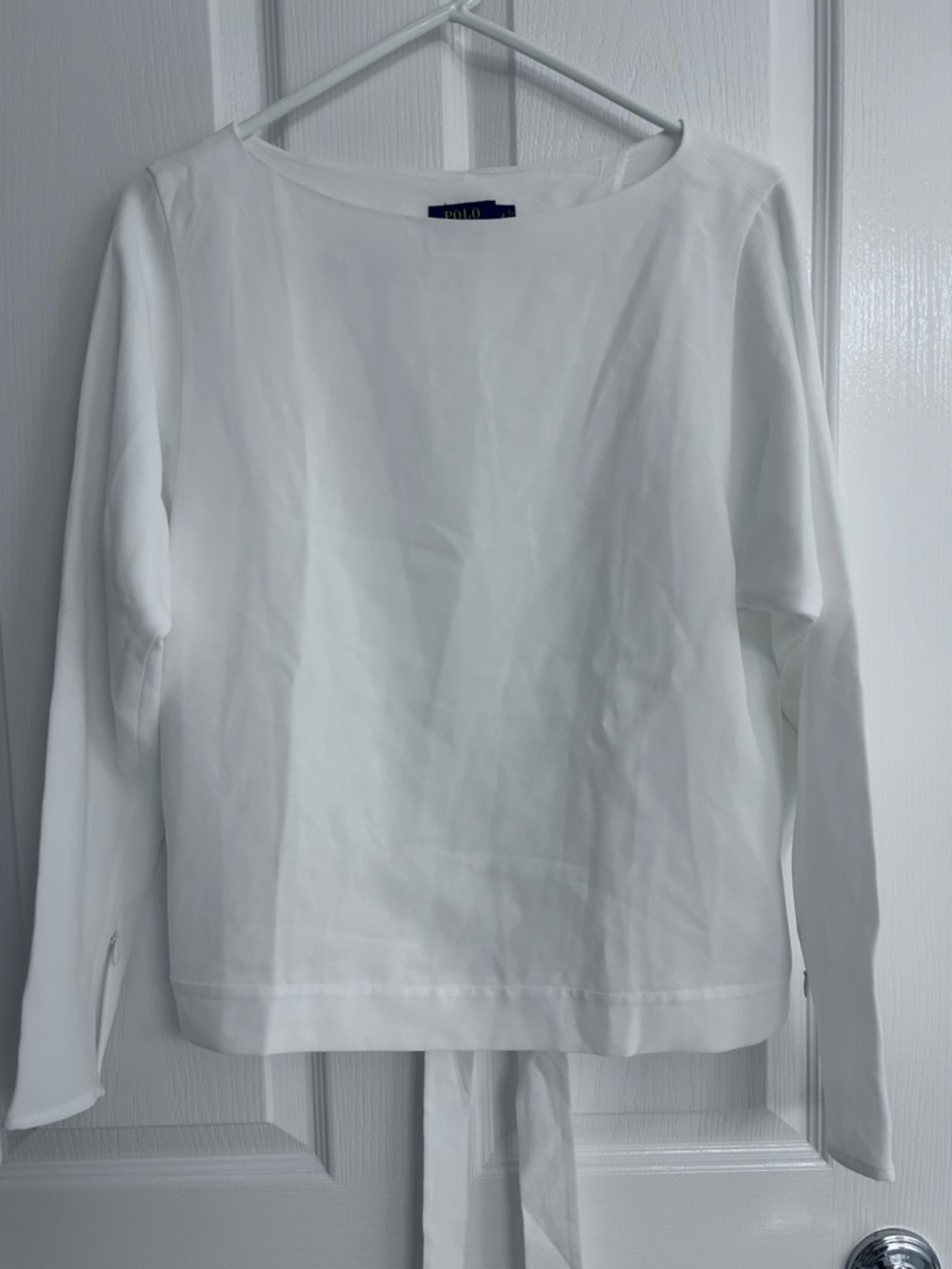POLO RL White Long Sleeve Tie-Back Blouse